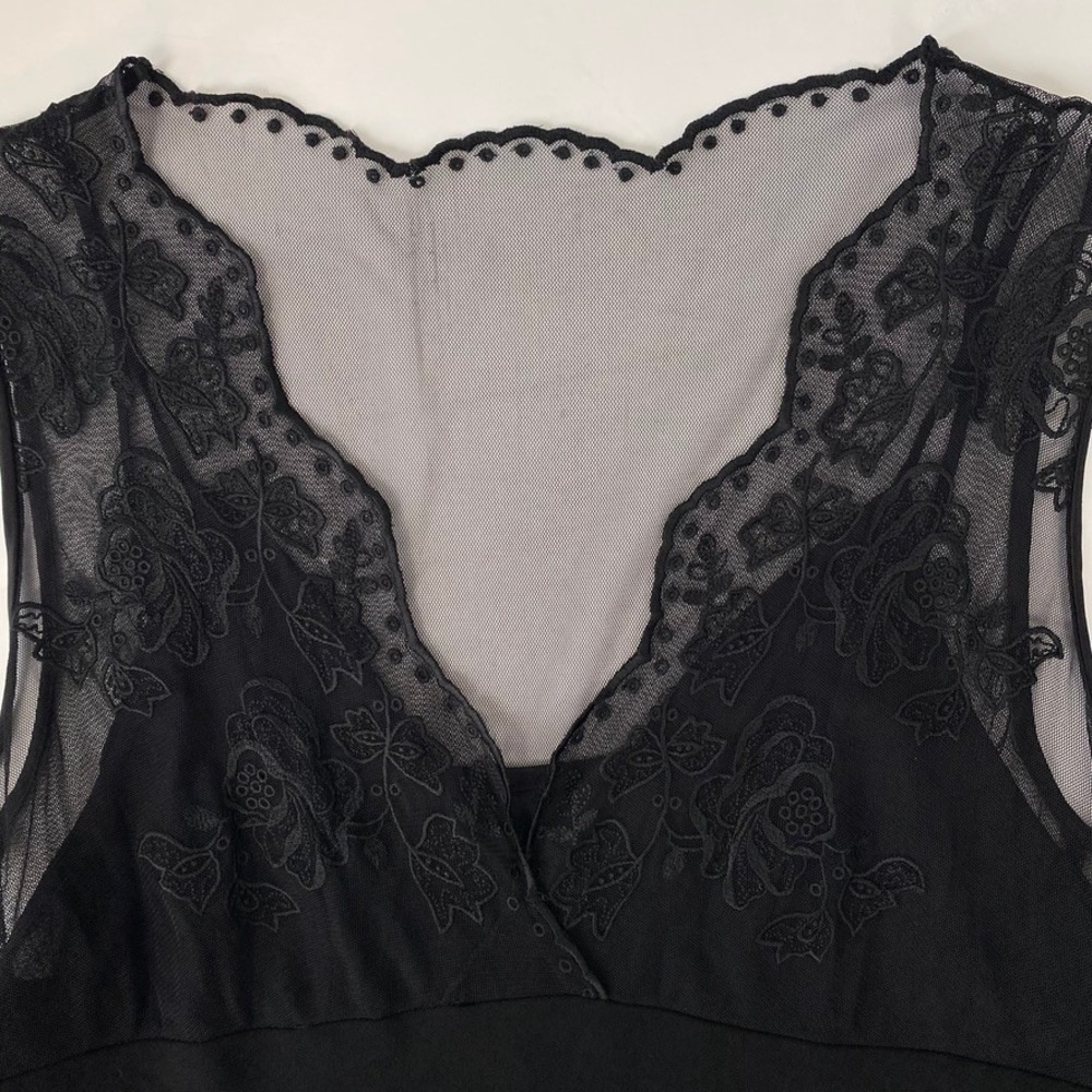 Y2K Black Lace Babydoll Midi Dress Sleeveless Empire Waist‎ Whimsygoth Romantic - Picture 3 of 8